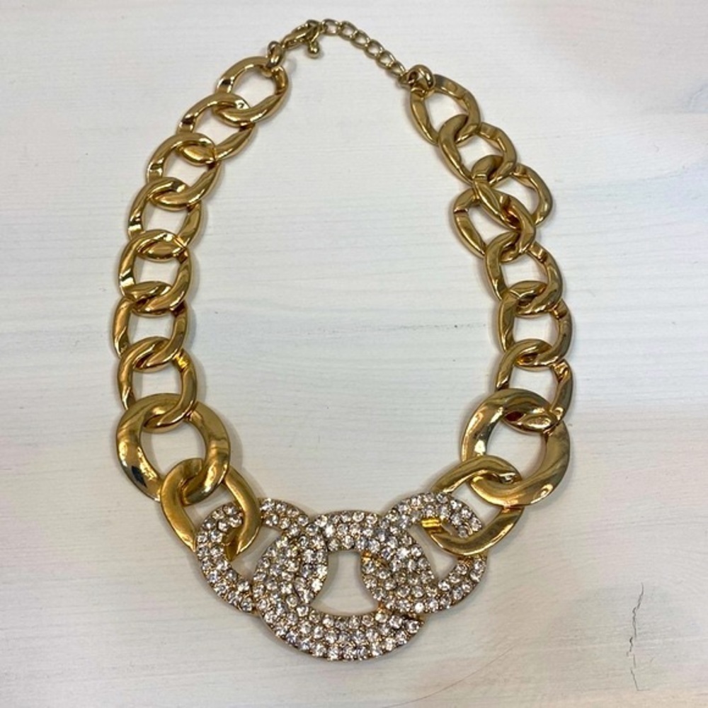 Gold Tone Diamond Chain-Linked Necklace